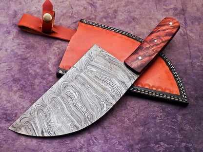 12" Professional Handmade Damascus Steel Chopper Cleaver Knife with Hard Wood Handle + Leather Sheath