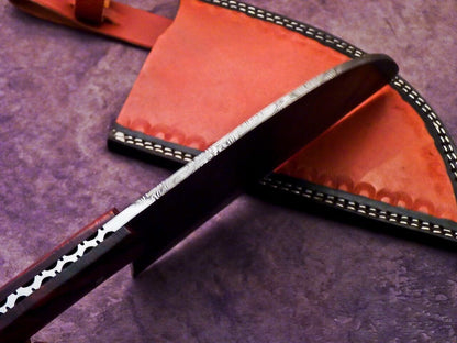 12" Professional Handmade Damascus Steel Chopper Cleaver Knife with Hard Wood Handle + Leather Sheath