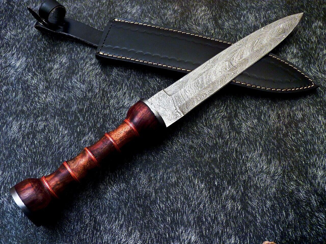 16.5 Inch Damascus Dagger Knife with Natural Wood Handle and Brass Spacers