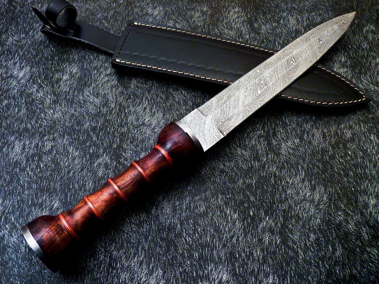 16.5 Inch Damascus Dagger Knife with Natural Wood Handle and Brass Spacers