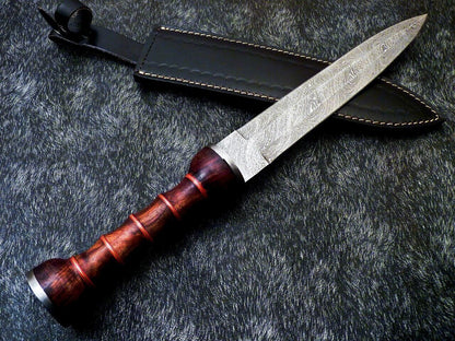 16.5 Inch Damascus Dagger Knife with Natural Wood Handle and Brass Spacers
