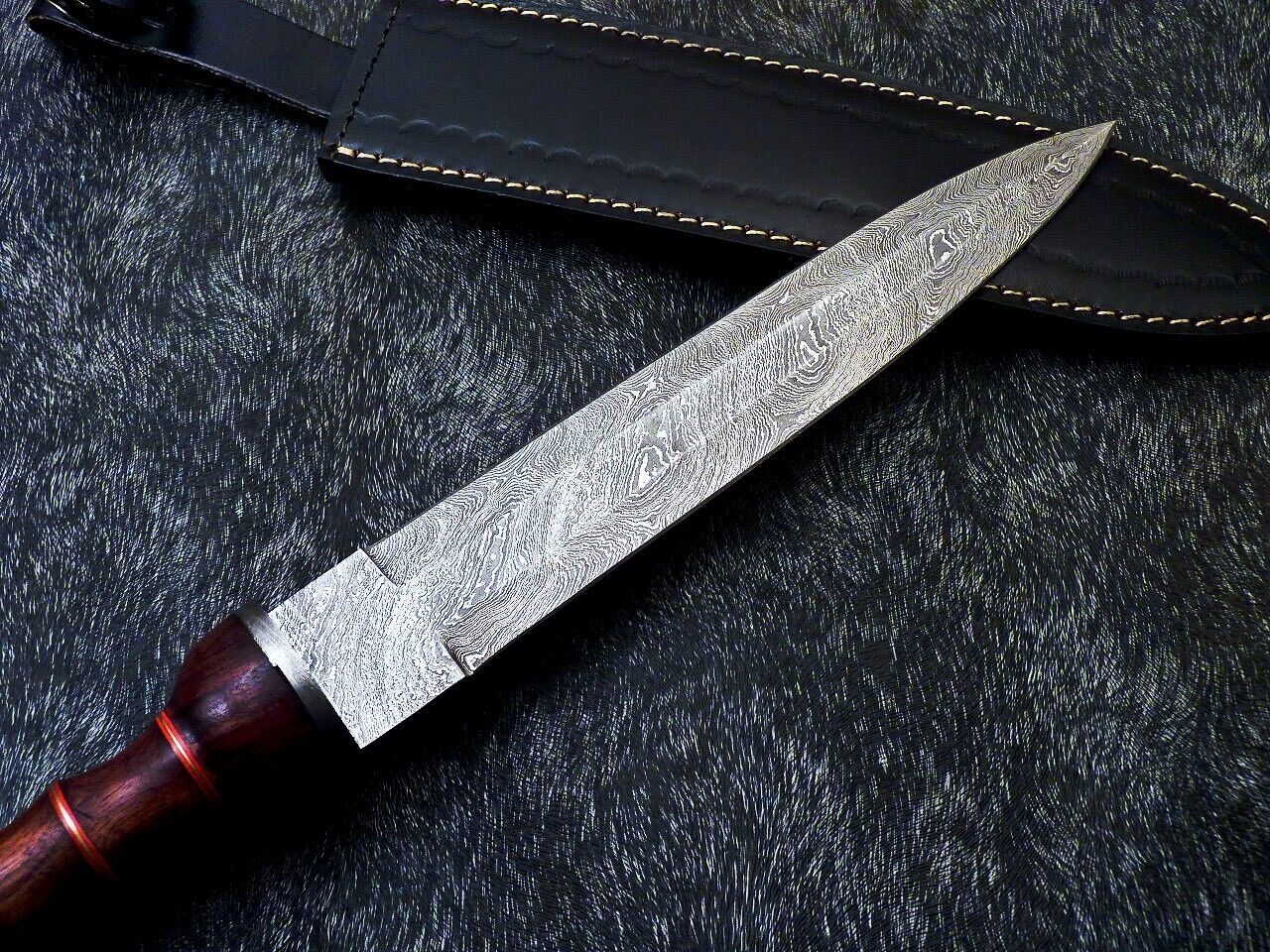 16.5 Inch Damascus Dagger Knife with Natural Wood Handle and Brass Spacers