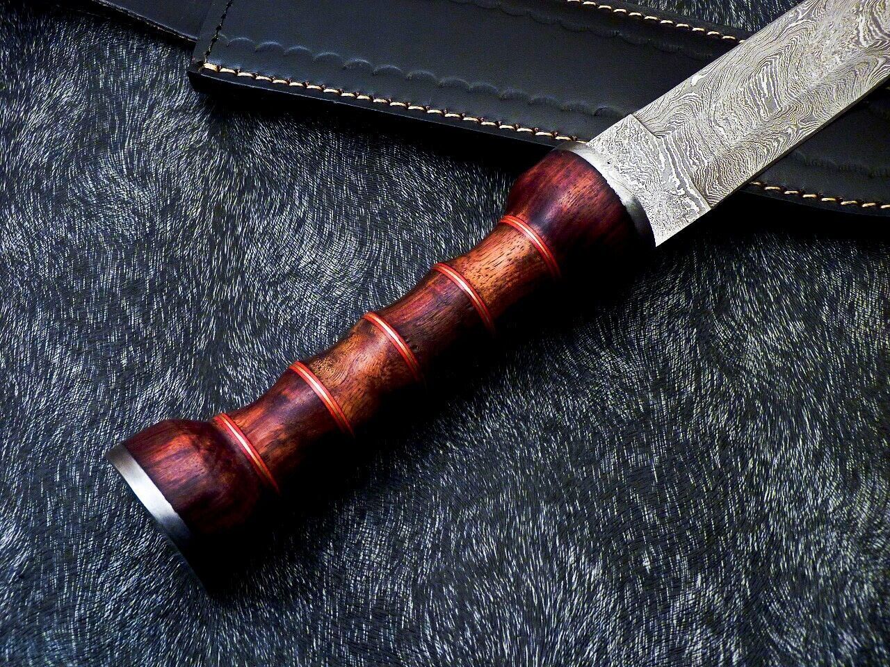 16.5 Inch Damascus Dagger Knife with Natural Wood Handle and Brass Spacers