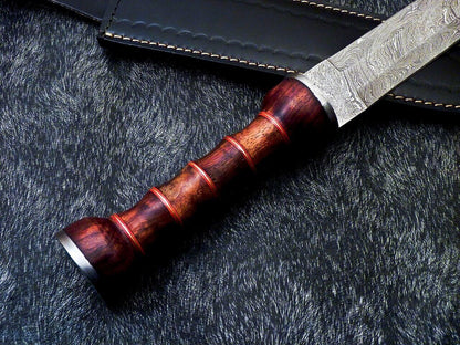 16.5 Inch Damascus Dagger Knife with Natural Wood Handle and Brass Spacers