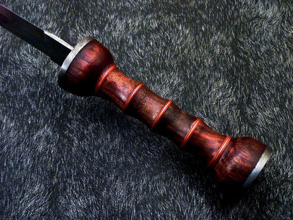 16.5 Inch Damascus Dagger Knife with Natural Wood Handle and Brass Spacers
