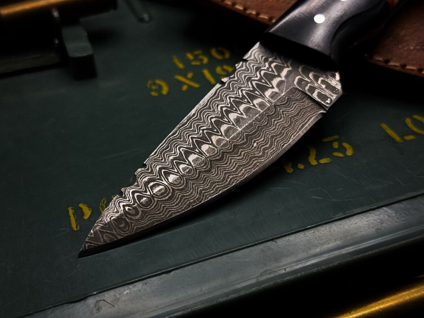 Handmade Damascus Steel Hunting Survival Knife Camel Bone Handle, Leather Sheath