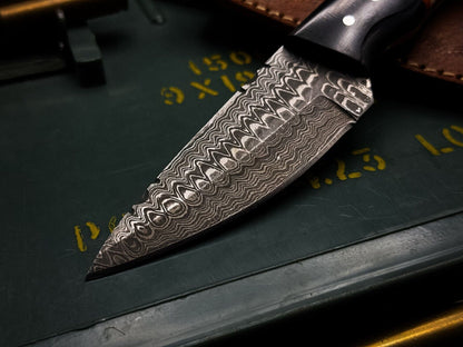 Handmade Damascus Steel Hunting Survival Knife Camel Bone Handle, Leather Sheath