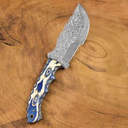 Handmade Damascus Steel Hunting & Camping Tracker Knife | Paka Wood, Camel Bone & Brass Handle