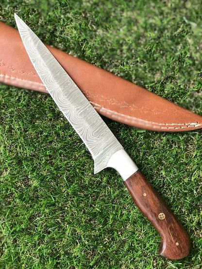 12.5" Custom Handmade Twist Damascus Steel Fillet Knife & Best Fillet Knife With Walnut Handle