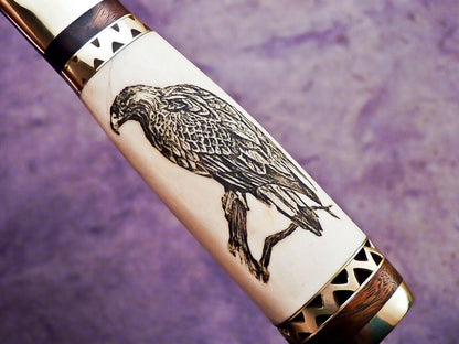Beautiful Custom Handmade Chef Knife Damascus Camel Bone Scrimshaw EDC Bushcraft