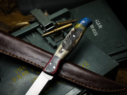 Handmade J2 Steel Kitchen Chef Fillet Knife Ram Horn Handle, Cow Leather Sheath
