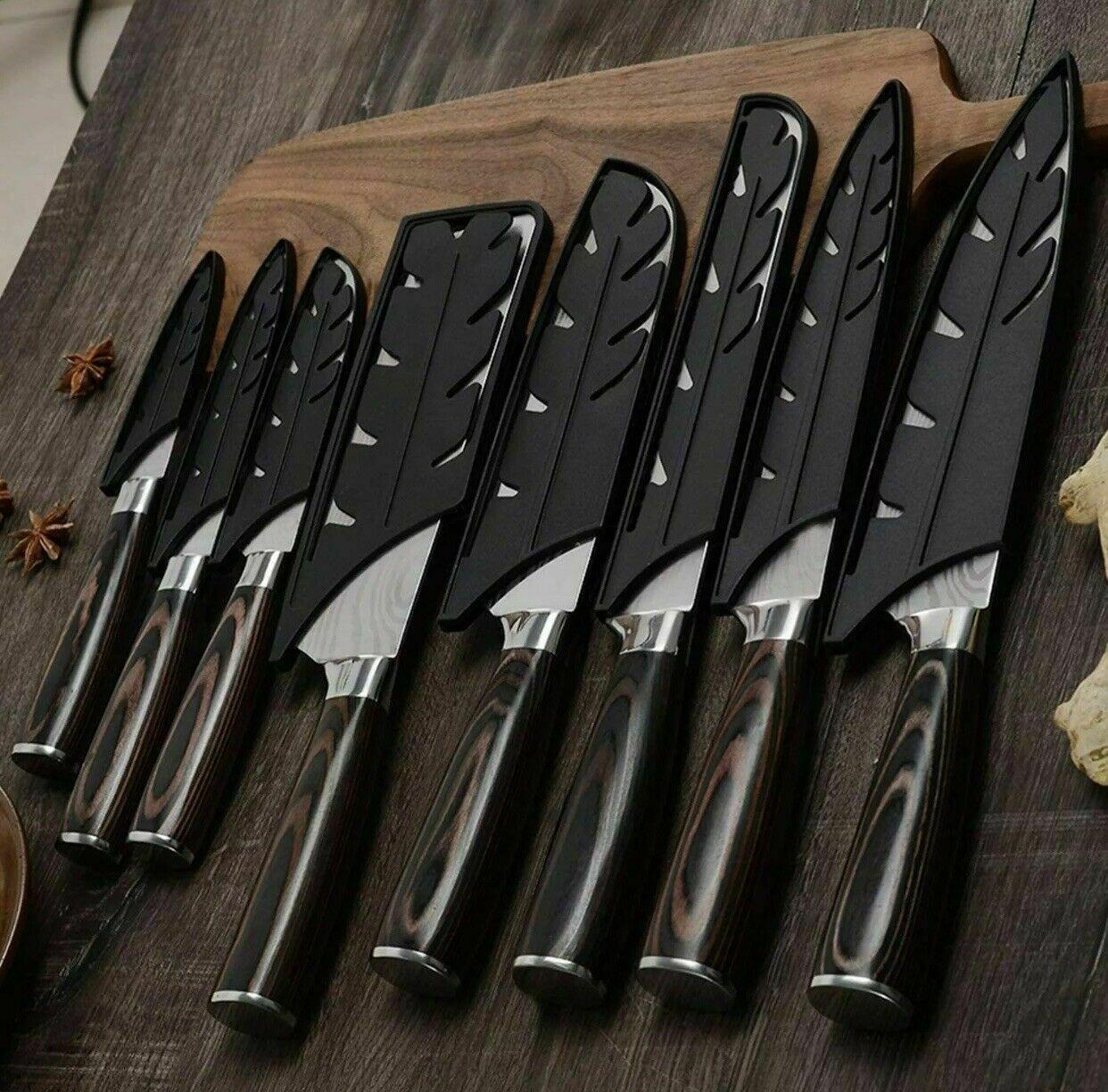 Japanese Damascus Style Stainless Steel 8-Piece Kitchen Chef Knife Set | Ultra Sharp