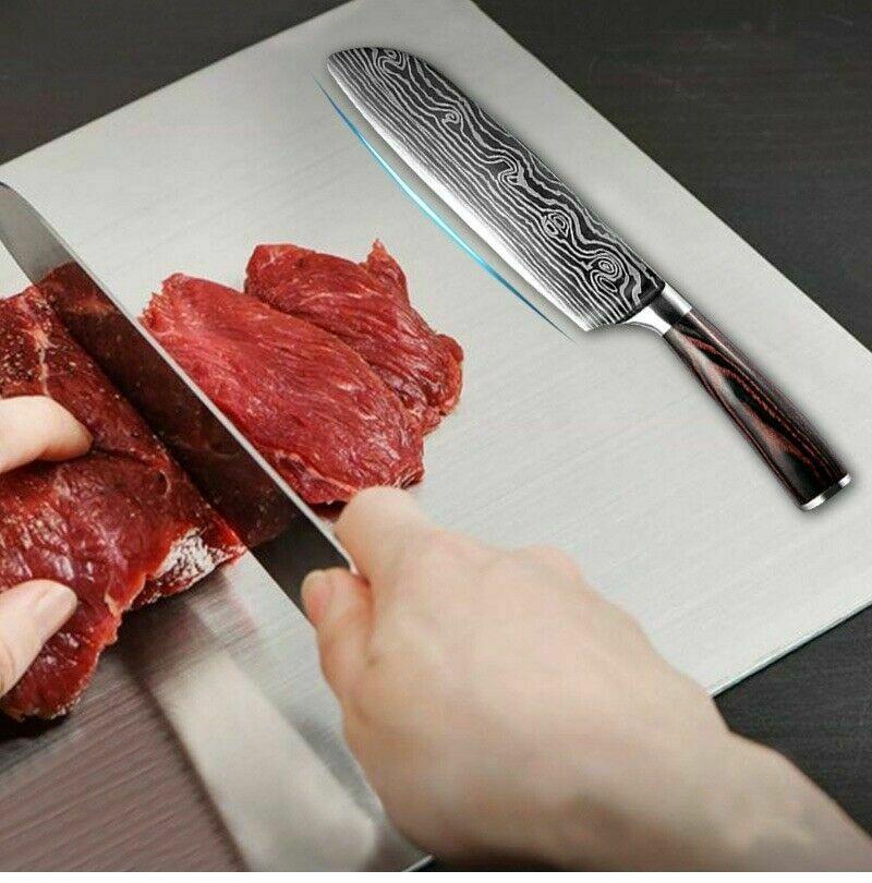 Japanese Damascus Style Stainless Steel 8-Piece Kitchen Chef Knife Set | Ultra Sharp