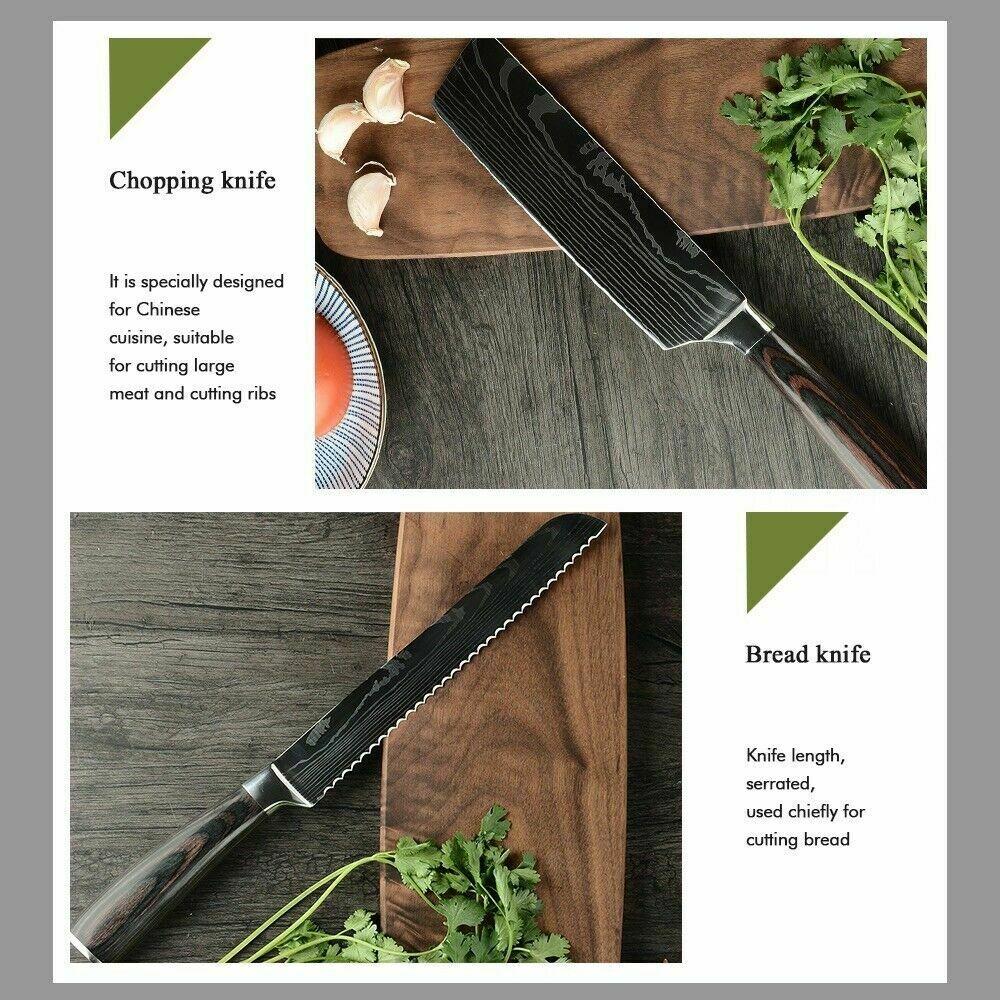 Japanese Damascus Style Stainless Steel 8-Piece Kitchen Chef Knife Set | Ultra Sharp