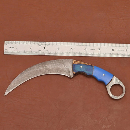 Handmade Damascus Karambit Knife Karambit Damascus Steel Knife with Wood and Resin Handle