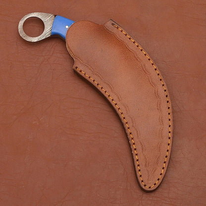Handmade Damascus Karambit Knife Karambit Damascus Steel Knife with Wood and Resin Handle