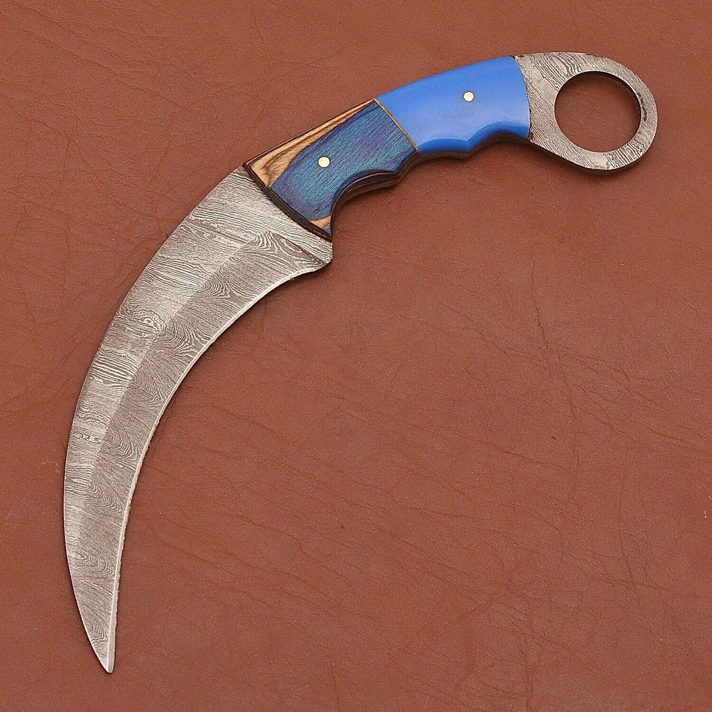 Handmade Damascus Karambit Knife Karambit Damascus Steel Knife with Wood and Resin Handle