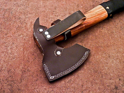 Hand Forged Viking Tomahawk Axe 18 Inch High Carbon Steel Bearded Hatchet with Wood Handle and Leather Sheath