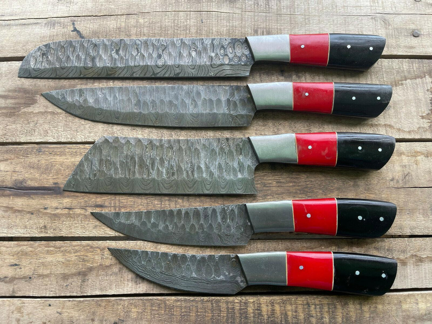 5-Piece Handmade Damascus Steel Kitchen Chef Knife Set with Wood Handles