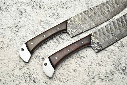 Lot of 2 Handmade Damascus Steel Blade Chef Set Knife, Full Tang, 100% Handmade