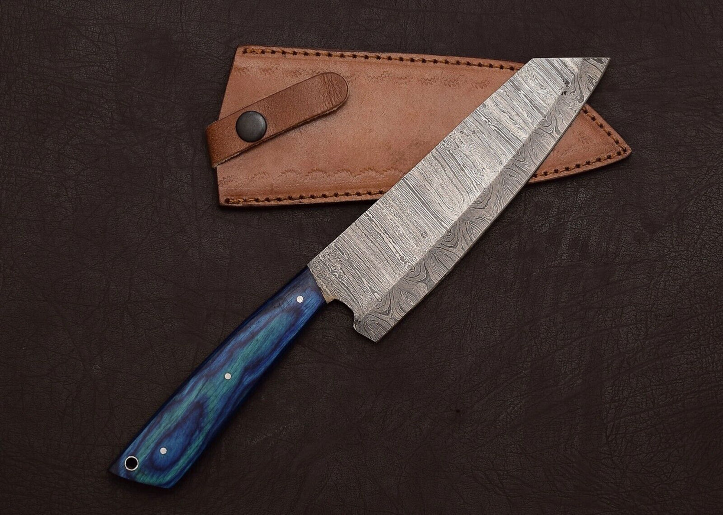 Custom Forged Damascus Steel Chef Knife | Outdoor Hunting Blade with Pakka Handle