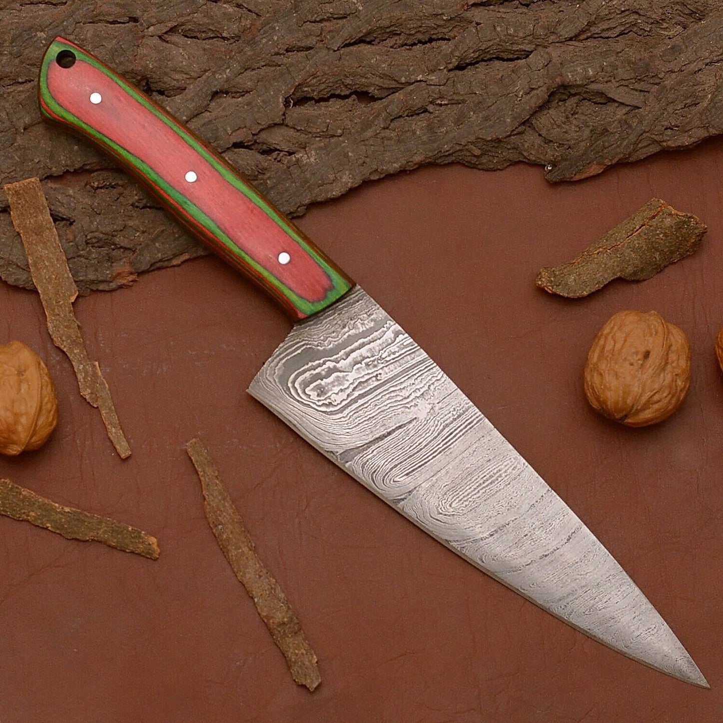Hand-Forged Damascus Steel Chef Knife – 12" Kitchen & Hunting Knife with Wooden Handle