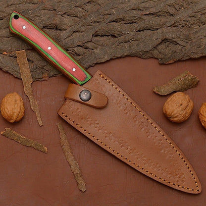 Hand-Forged Damascus Steel Chef Knife – 12" Kitchen & Hunting Knife with Wooden Handle