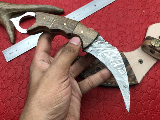 Best 8" Damascus Karambit Knife Full Tang Damascus Steel Karambit with Wood Handle