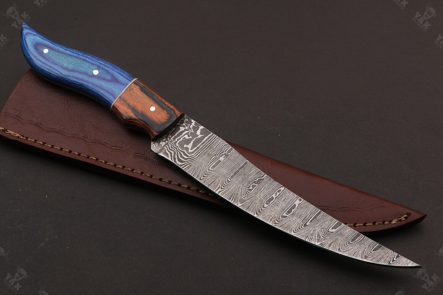 13" Custom Handmade Damascus Fillet Knife Handmade Fillet Knives With Leather Sheath