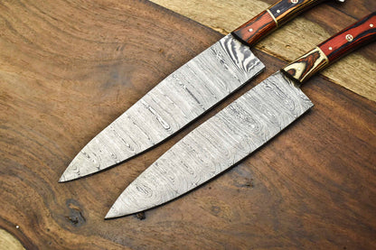 2-Piece Handmade Damascus Steel Chef Knife Set – Full Tang Kitchen Cutlery