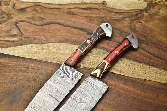 2-Piece Handmade Damascus Steel Chef Knife Set – Full Tang Kitchen Cutlery