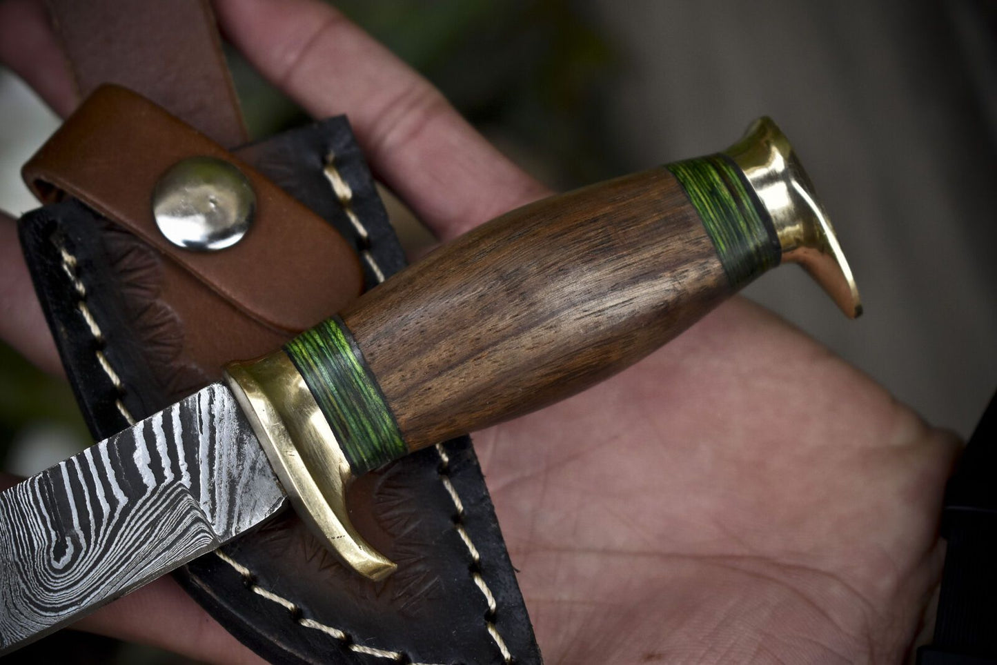 6" Custom Forged Damascus Skinner Knife with Twist Pattern and Walnut Wood Handle for Outdoor Hunting Use