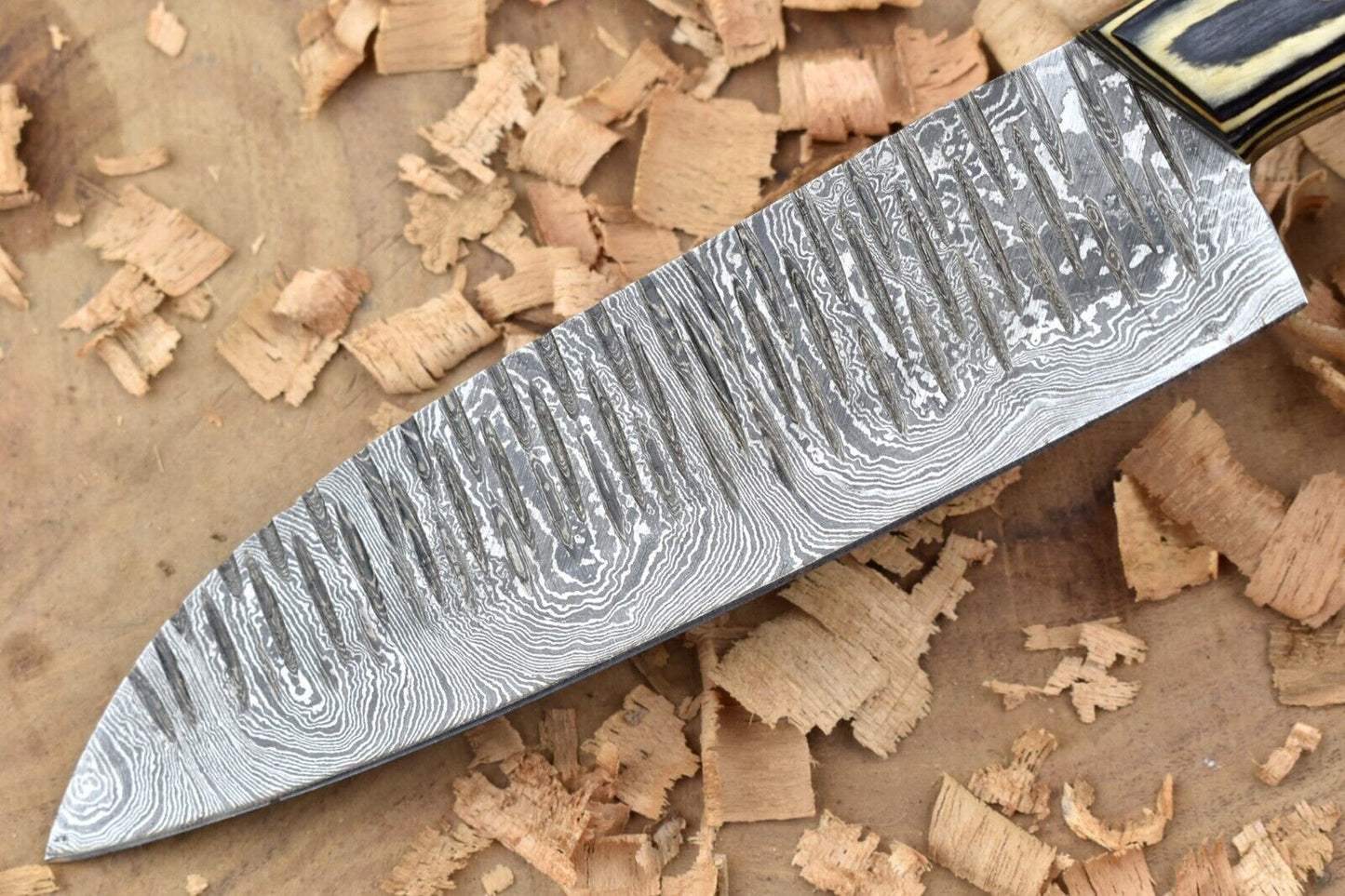 Custom Handmade Forged Damascus Steel Kitchen Chef Knife – Black & White Dollar Thappa Handle