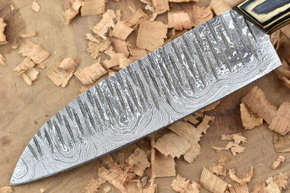 Custom Handmade Forged Damascus Steel Kitchen Chef Knife – Black & White Dollar Thappa Handle