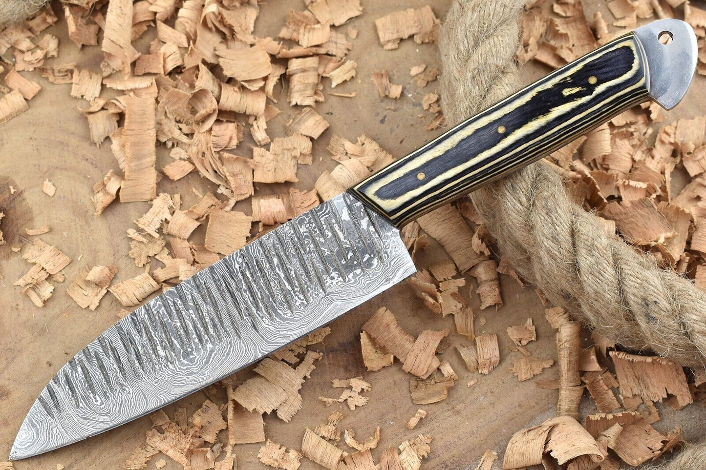 Custom Handmade Forged Damascus Steel Kitchen Chef Knife – Black & White Dollar Thappa Handle