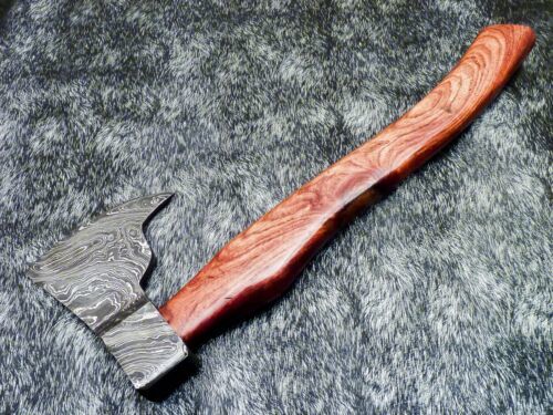 Custom Hand Forged Damascus Steel Axe Hatchet Tomahawk with Natural Wood Handle and Leather Sheath