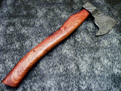 Custom Hand Forged Damascus Steel Axe Hatchet Tomahawk with Natural Wood Handle and Leather Sheath