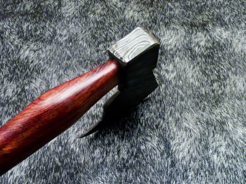 Custom Hand Forged Damascus Steel Axe Hatchet Tomahawk with Natural Wood Handle and Leather Sheath