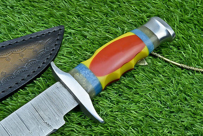 Heritage Forge 13 Inch Damascus Steel Bowie Knife with Resin Handle for Hunting and Camping