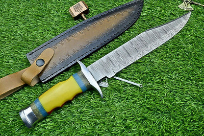 Heritage Forge 13 Inch Damascus Steel Bowie Knife with Resin Handle for Hunting and Camping