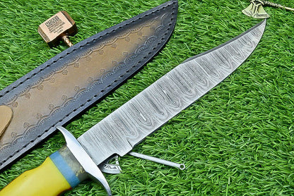 Heritage Forge 13 Inch Damascus Steel Bowie Knife with Resin Handle for Hunting and Camping
