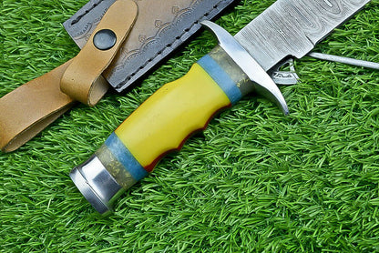 Heritage Forge 13 Inch Damascus Steel Bowie Knife with Resin Handle for Hunting and Camping
