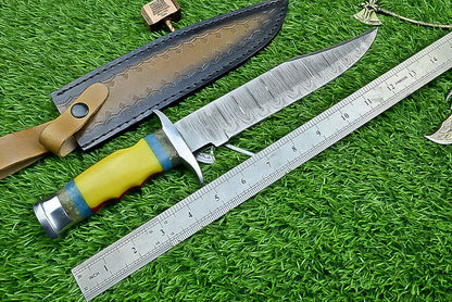 Heritage Forge 13 Inch Damascus Steel Bowie Knife with Resin Handle for Hunting and Camping