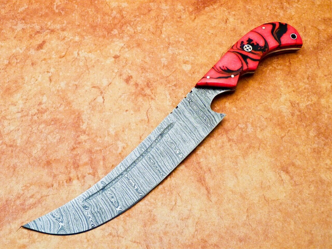 12" Custom Hand Forged Damascus Steel Chef Kitchen Knife with Resin Handle & File Work