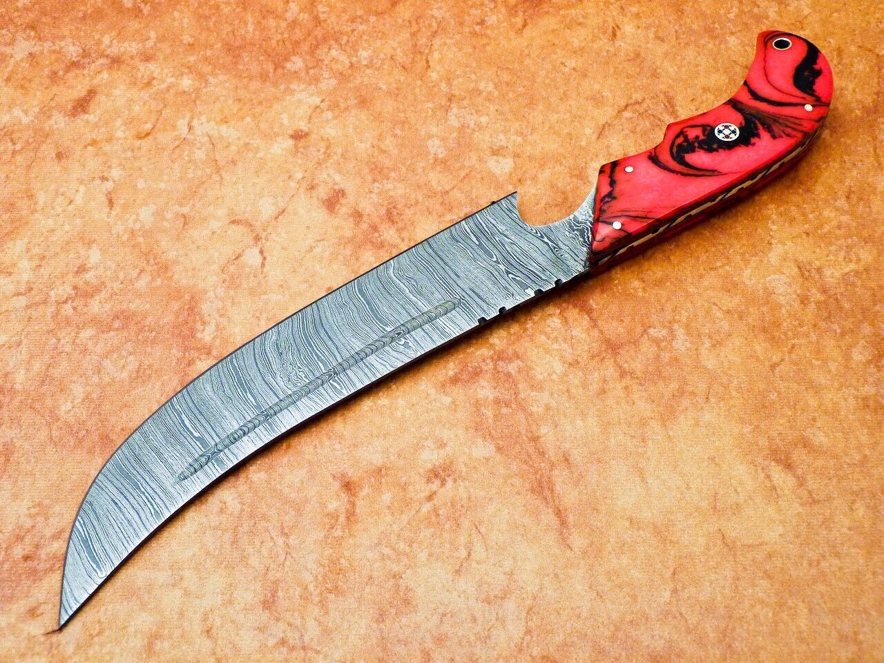 12" Custom Hand Forged Damascus Steel Chef Kitchen Knife with Resin Handle & File Work