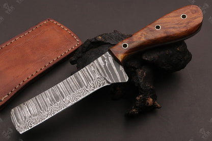 Best 8" Best Damascus Steel Bull Cutter Knife Custom Cowboy Bull Knife with Wood Handle
