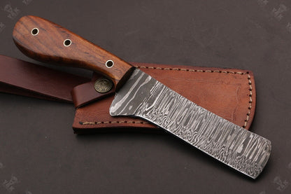 Best 8" Best Damascus Steel Bull Cutter Knife Custom Cowboy Bull Knife with Wood Handle