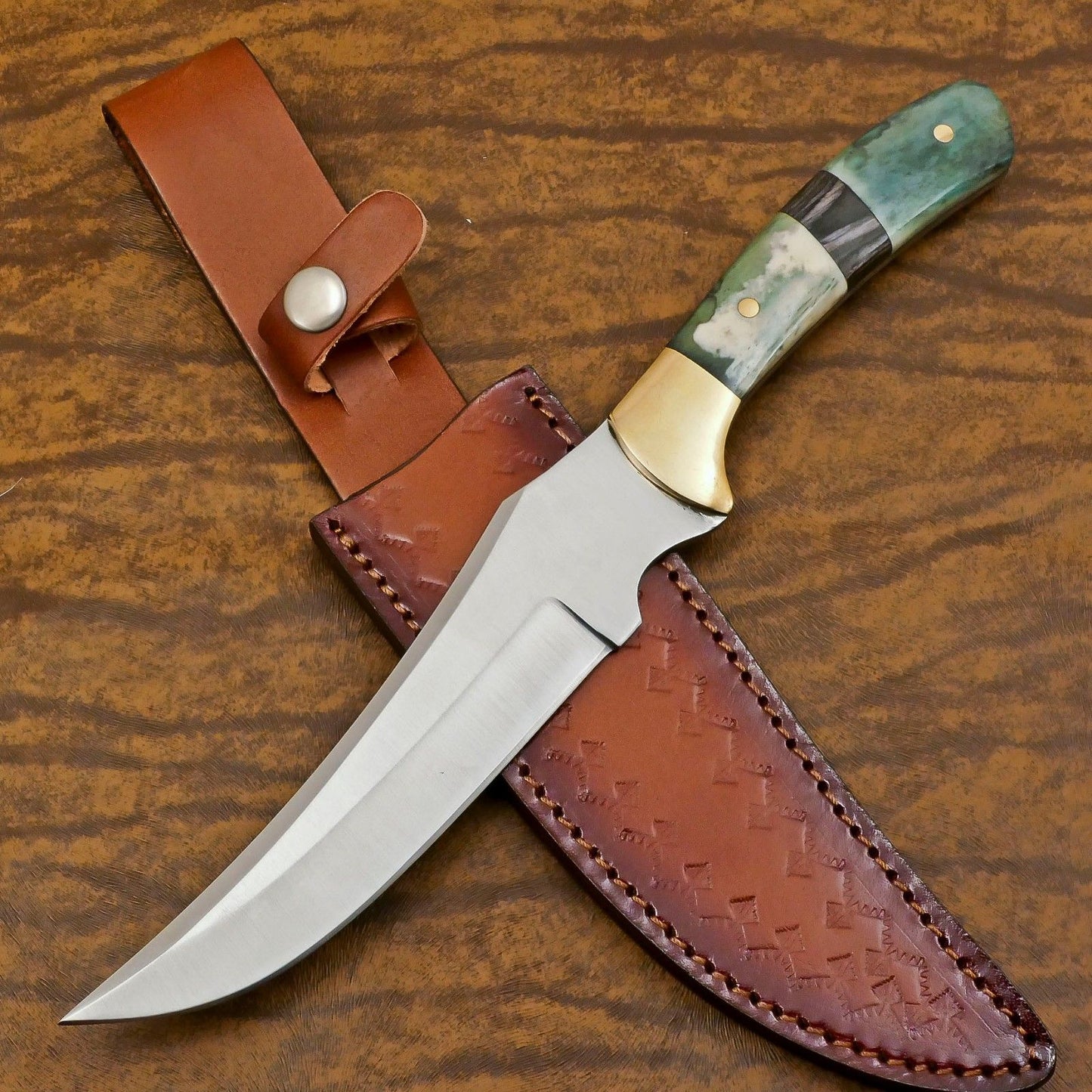 Premium Handmade 12-Inch D2 Steel Full Tang Bowie Hunting Knife with Bone & Wood Grip