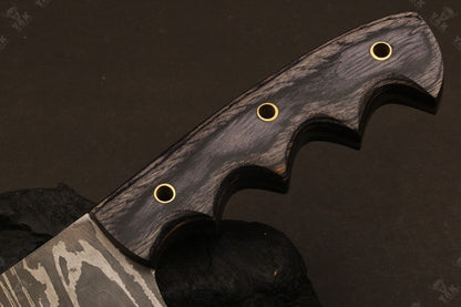 Heritage Forge 14 Inch Damascus Steel Bowie Knife with Camel Bone and Wood Handle for Camping and Hunting