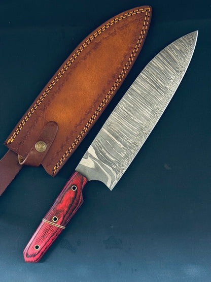 13" Handmade Fire Storm Damascus Steel Chef Knife – Kitchen Fillet Knife with Bone & Wood Handle